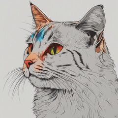 2d outline simple vector colored despicting a beautiful realistic cute cat, Generative AI  