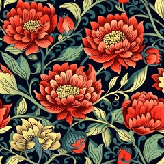 intricate seamless pattern with red flowers
