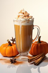A pumpkin spice latte with whipped cream and cinnamon. Fictional image.