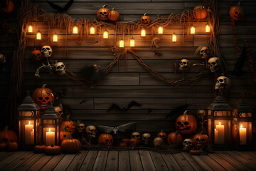 Spooky Wooden Halloween Decor Background, ai generative