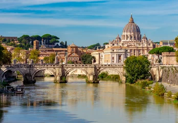 Foto op Canvas St Peter's basilica in Vatican and St. Angel's bridge in Rome, Italy © Mistervlad