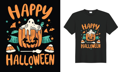 Happy Halloween beautiful witchy and Party scary costume print-ready vector T-shirt.  Halloween tee, gift, Vintage House, Pumpkin, vibes only, Skull, trendy Design Template.