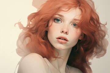 Beautiful woman illustration with ginger hair and beautiful eyes