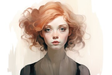 Fototapeta premium Cute girl with ginger beautiful curly hair