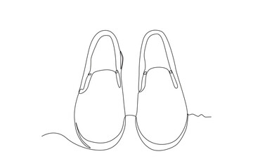 Front view of slip-on shoes. Footwear one-line drawing