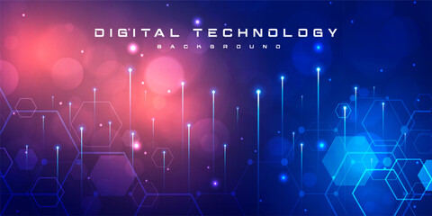 Abstract digital technology futuristic circuit blue pink background, Cyber science tech, Innovation communication future, Ai big data, internet network connection, Cloud hi-tech illustration vector