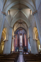 Obraz premium Church of Saint Andre (St Andrew) in the town of Sauvetrre de Bearn in the Nouvelle Aquitaine region of SW France