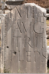 Rome-Italy; 25 th July 2023:Roman letters carved on a stone