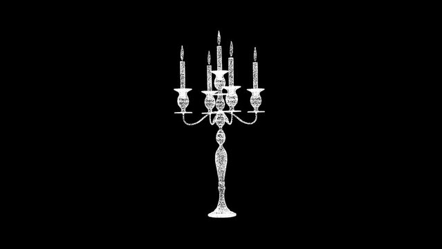 3D candle holder rotates on black background. History and art concept. Candelabra with candles. Business advertising backdrop. For title, text, presentation. 3d animation 60 FPS
