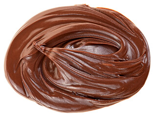 Swirl from hazelnut cream isolated on a white background, top view. Cream chocolate spreading.