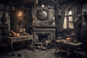 Fototapeta na wymiar Inside A haunted mansion for Halloween night.