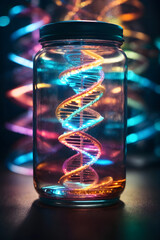 Neon DNA molecule structure in a glass jar. - obrazy, fototapety, plakaty