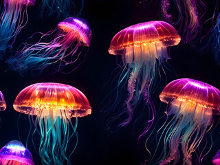Beautiful multicolored jellyfish in the black background.