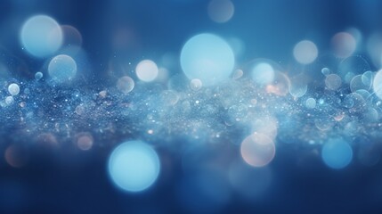 For a design element and banner template concept, an abstract blue background with a double exposure of bokeh circular glitter is used - obrazy, fototapety, plakaty