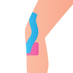 kinesio tape on patient's knee- vector illustration