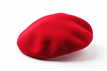 Naklejka premium Red color beret or french bonnet isolated on white background