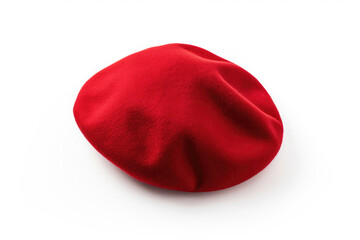 Red color beret or french bonnet isolated on white background