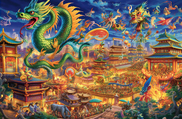 Obraz premium 2024 - Year of the Green Dragon. Сelebration of the Chinese New Year. Created with Generative AI