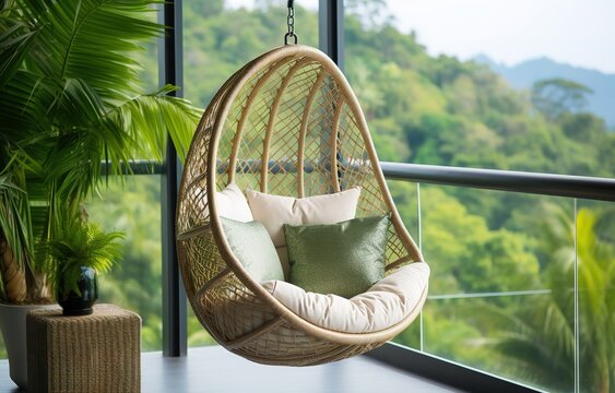 Contemporary Hanging Rattan Chair poolside furniture