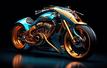 Cyberpunk motorbike illustration of a future motorcycle equipped with the latest features