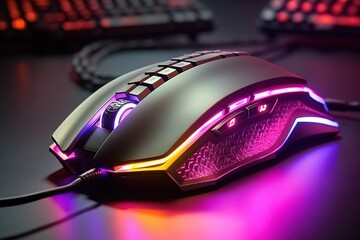 Close up of a RGB computer mouse  - obrazy, fototapety, plakaty