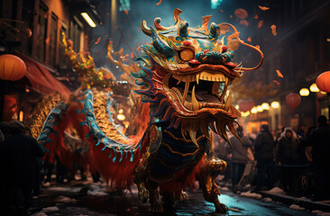 2024 - Year of the Green Dragon. Сelebration of the Chinese New Year. Created with Generative AI