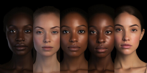 Obraz premium Hyperpigmentation treatment, skin swatches transitioning from dark to light, realist to abstract, a gradient of skin tones, warm and cool lighting