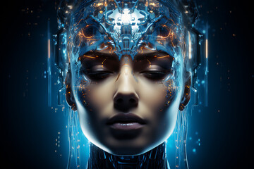 Cyborg face ,Artificial intelligence learning big data