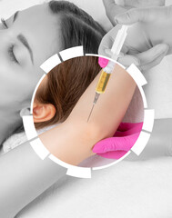Doctor doing stem cell therapy on a patient's elbow after the injury. Treating knee pain with...
