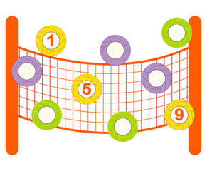 Educational game for kids, math activity worksheet. Fill in the missing numbers in volley balls