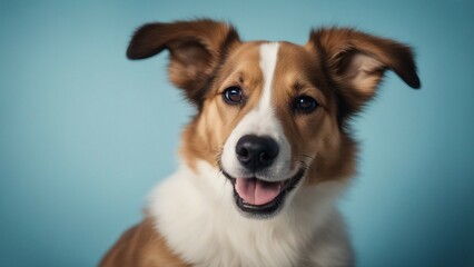 Portrait of cute cheerful dog with tongue sticking out posing isolated over studio background