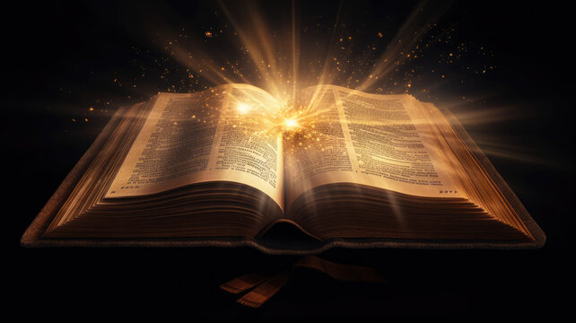 AI Generated 8K Open Bible Book Image Representing the Wisdom and Teachings of Jesus.