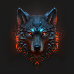 Angry wolf face head glowing logo wild animal picture AI Generated image