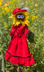 red hat red dress sunflower