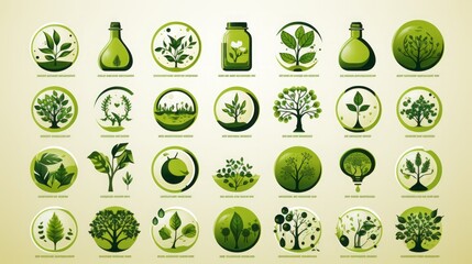 Nature-inspired Eco Set: Green Symbol, Leaf Illustration, Organic Label, and Flower Logo in Vector Desig, generative AI