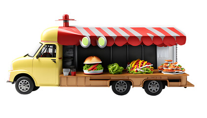 Food truck with food items Isolated on white background 