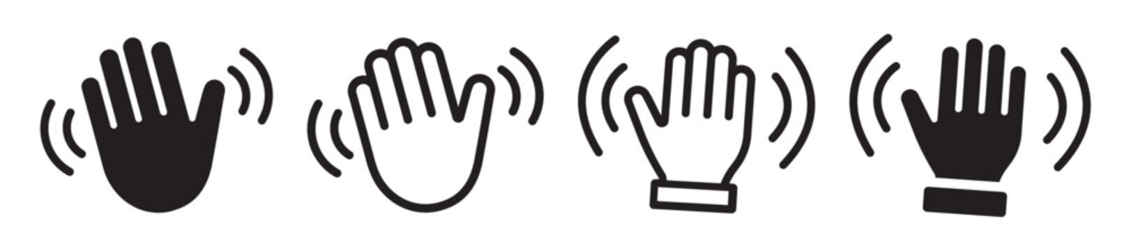 Set of hand hello icons. Hand waving, hand gesture, hello, hi, bye, wave hello, goodbye, greeting symbol. Vector.