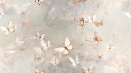 an abstract and creative wall design featuring a swarm of delicate white butterflies in flight. The composition showcases the ethereal beauty of these butterflies SEAMLESS PATTERN. SEAMLESS WALLPAPER.