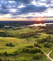 Fototapeta na wymiar Sunset time bay Jazinks lake. Nature of Latvia, Latgale.