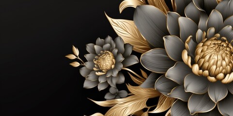 Beautiful abstract black and gold luxury pencil drawing floral design background banner. beautiful Generative AI AIG32
