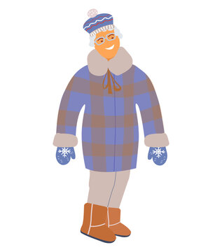 Elderly woman in winter clothes.Vector illustration