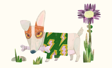 Dog, puppy, animal illustration, watercolor vector artwork.