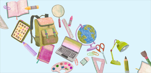 Education, learning, back to school  background. vector illustration. eatercolor painting, stationery