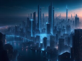 abstract futuristic city skyline at night