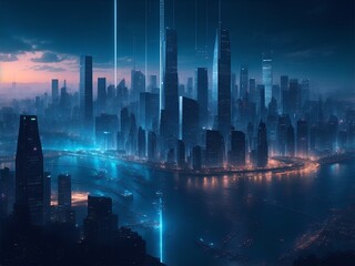 future city skyline at night