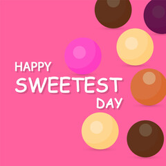 Sweetest day happy pink background of confectionery sweets and cookies, vector art illustration.