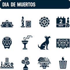 Day of the dead icons. Mexican tradition vector set, November 1 and 2. Filled icon design.