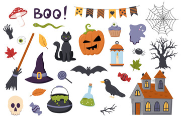 Set of Halloween objects. Halloween collection of elements.