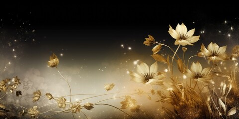 Beautiful abstract gold night photo floral design background banner. beautiful Generative AI AIG32