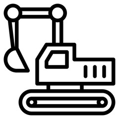 excavator icon in line style isolated on transparent background. Construction tools, vector illustration for graphic design projects